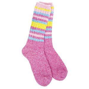 Worlds Softest Socks Ragg IBIS Crew Womens Size 6-11 Rose Stripe Valentine's Day